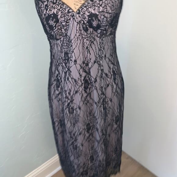 Vintage Nicole Miller 2004 Black nude Lace Overlay Nude Slip Dress Y2K 90s 8 - Picture 12 of 15